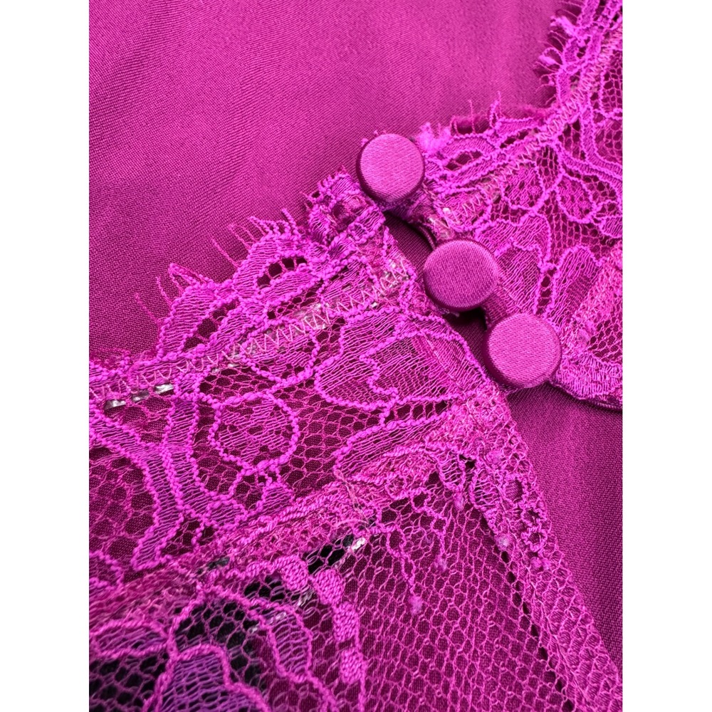 Victoria's Secret Satin Lace Pajama Set Women L Magenta Cami Shorts Boudoir Glam - Picture 10 of 14